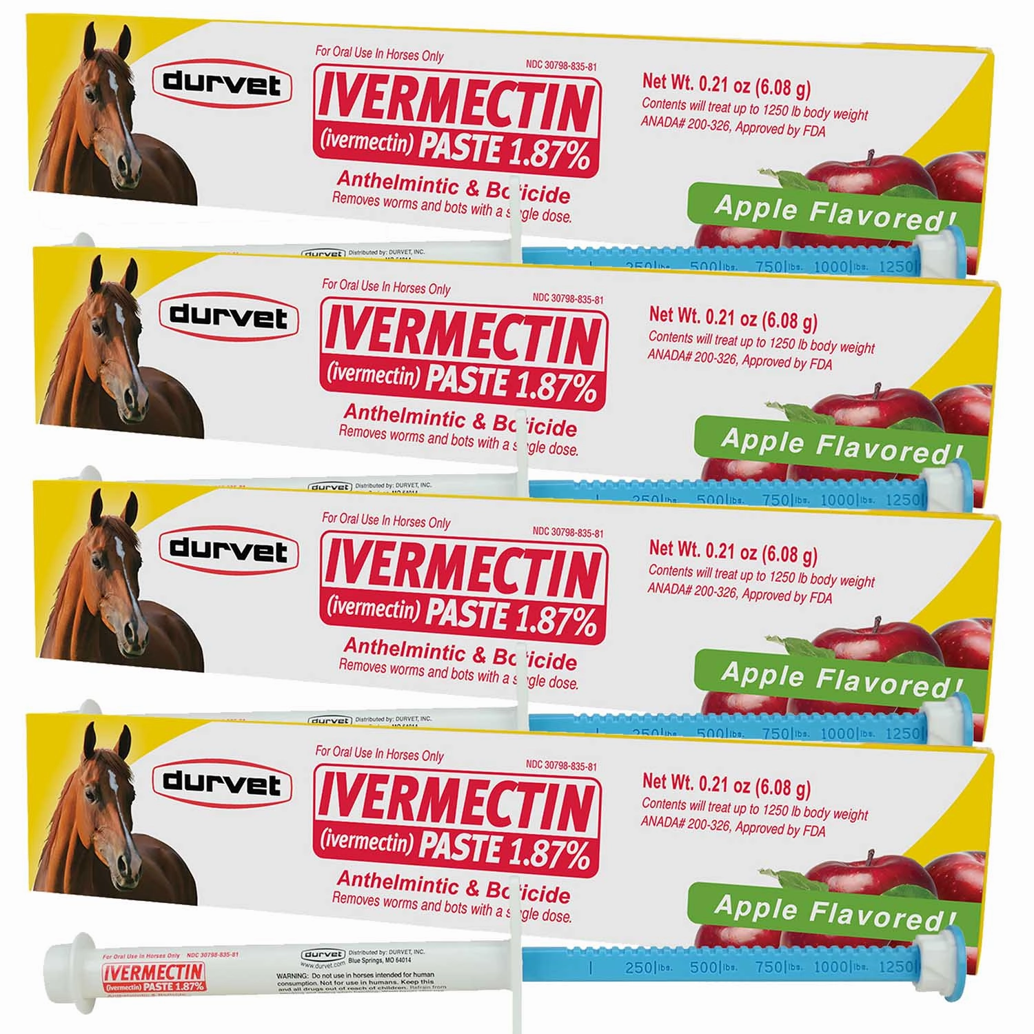 Durvet Ivermectin Horse Dewormer Paste 1.87%, Apple Flavor, 6.08 gm