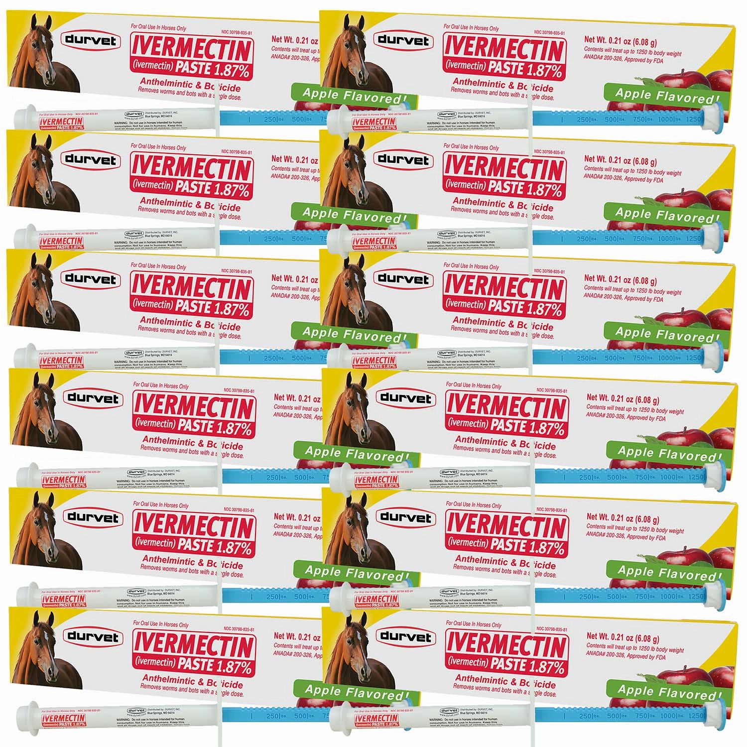 Durvet Ivermectin Horse Dewormer Paste 1.87%, Apple Flavor, 6.08 gm