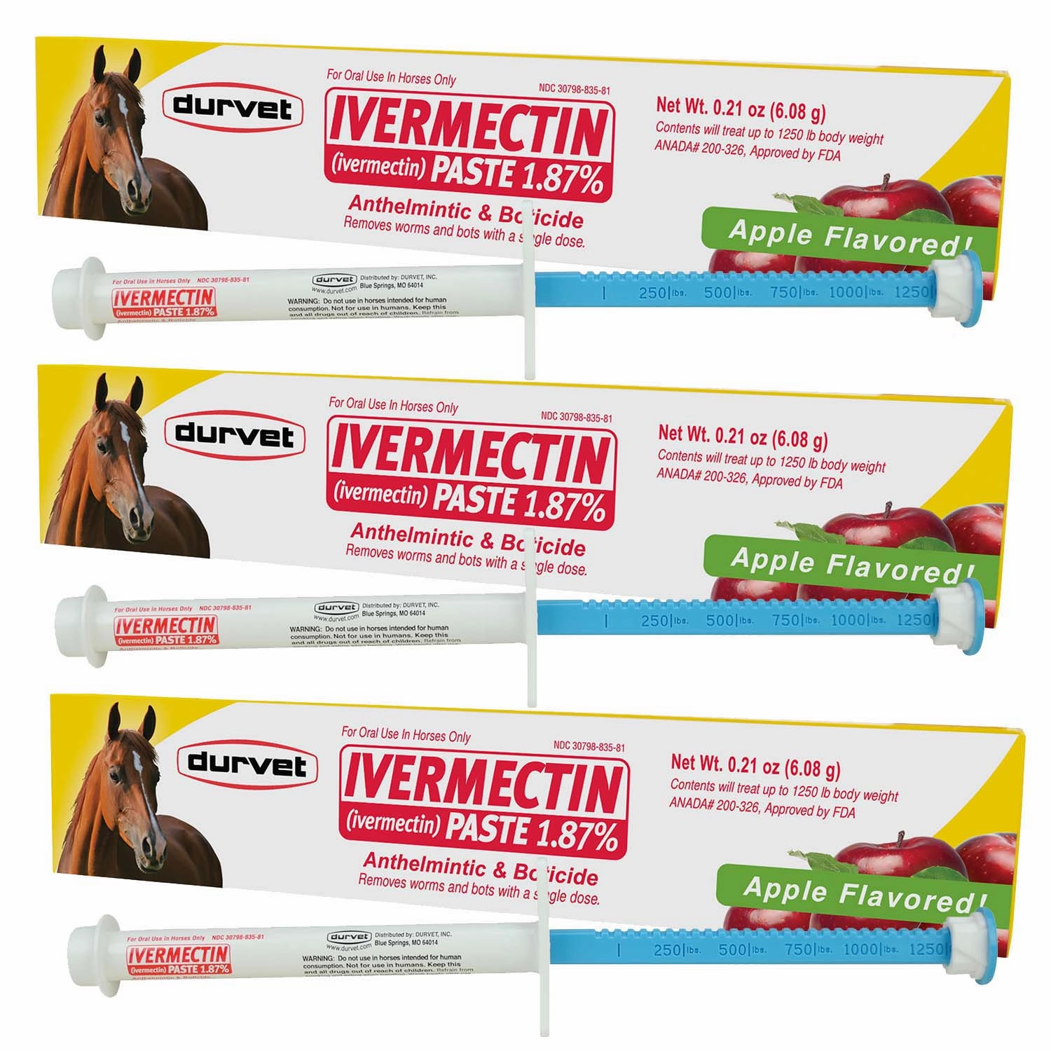 Durvet Ivermectin Horse Dewormer Paste 1.87%, Apple Flavor, 6.08 gm