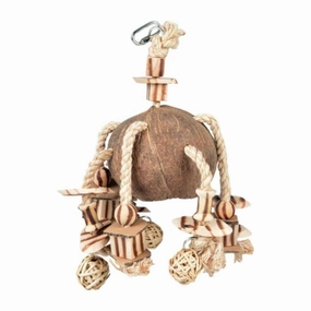Duvo Laroy Coconut Jungle Hanger With Wooded Block & Willow Balls 35cm x 20cm x 15cm bird cage parrot food bird toys bird perch bird treats