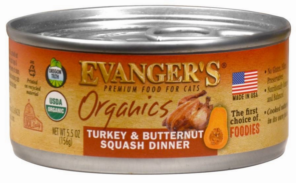 Evanger's Organics Turkey and Butternut Squash Canned Cat Food cat calming diffuser cat stress relief anxiety cat treats cat relaxing spray pet mood aid