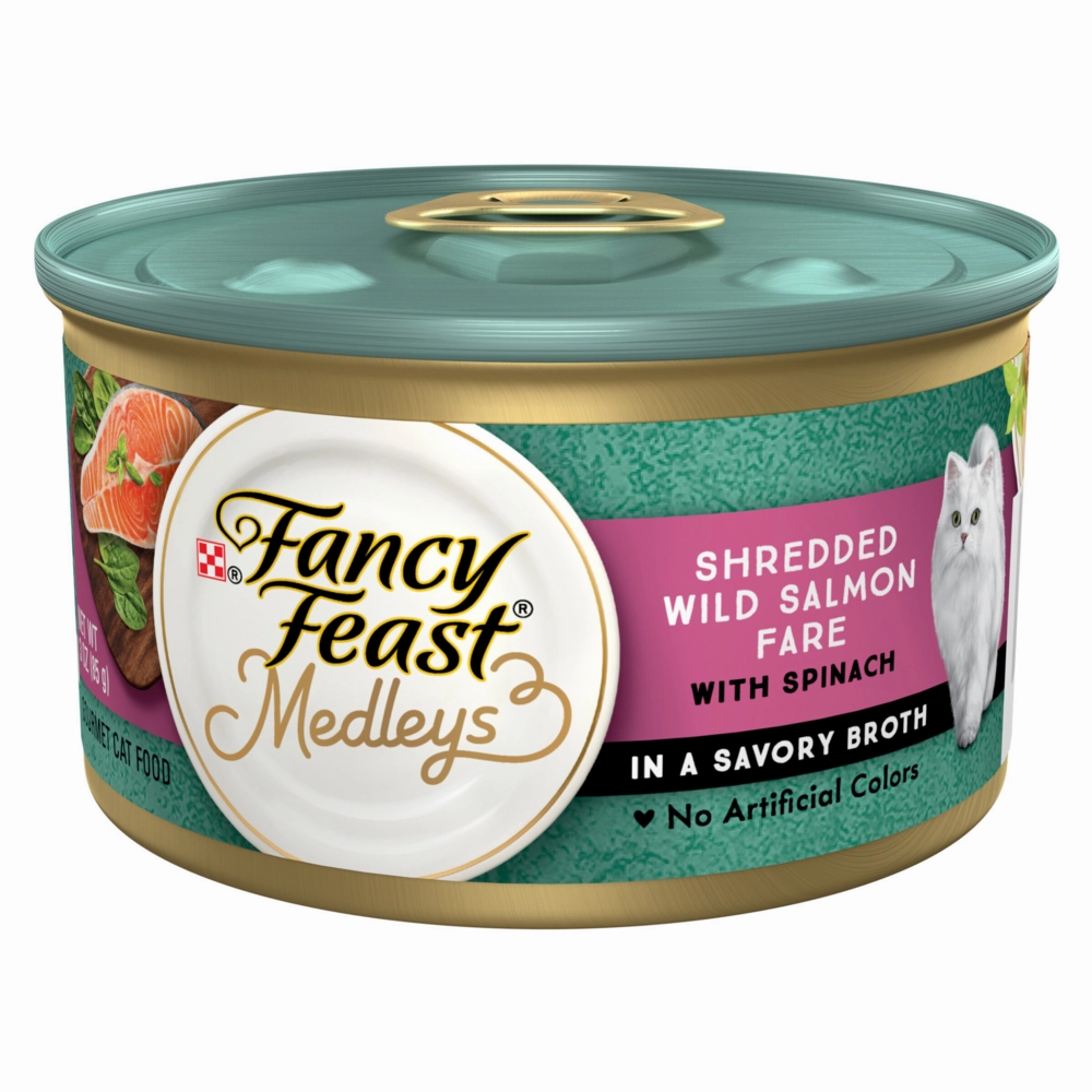 Fancy Feast Elegant Medleys Shredded Wild Salmon Canned Cat Food cat calming diffuser cat stress relief anxiety cat treats cat relaxing spray pet mood aid