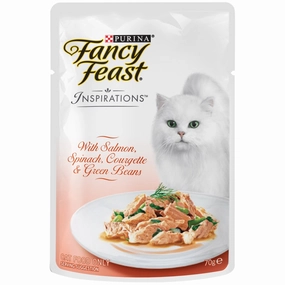 Fancy Feast Inspirations Salmon, Spinach, Courgette & Green Beans Pouch Cat Food 70g x12 dog travel bag car seat cover pet carrier for car training leash dog training whistle