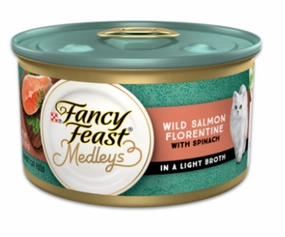 Fancy Feast Medleys Wild Salmon Florentine With Spinach in a Light Broth cat calming diffuser cat stress relief anxiety cat treats cat relaxing spray pet mood aid