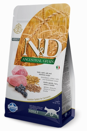 Farmina N&D Natural & Delicious Low Grain Adult Lamb & Blueberry Dry Cat Food freeze dried dog food raw food for dogs dog freeze meal high protein dog food grain free freeze dog food