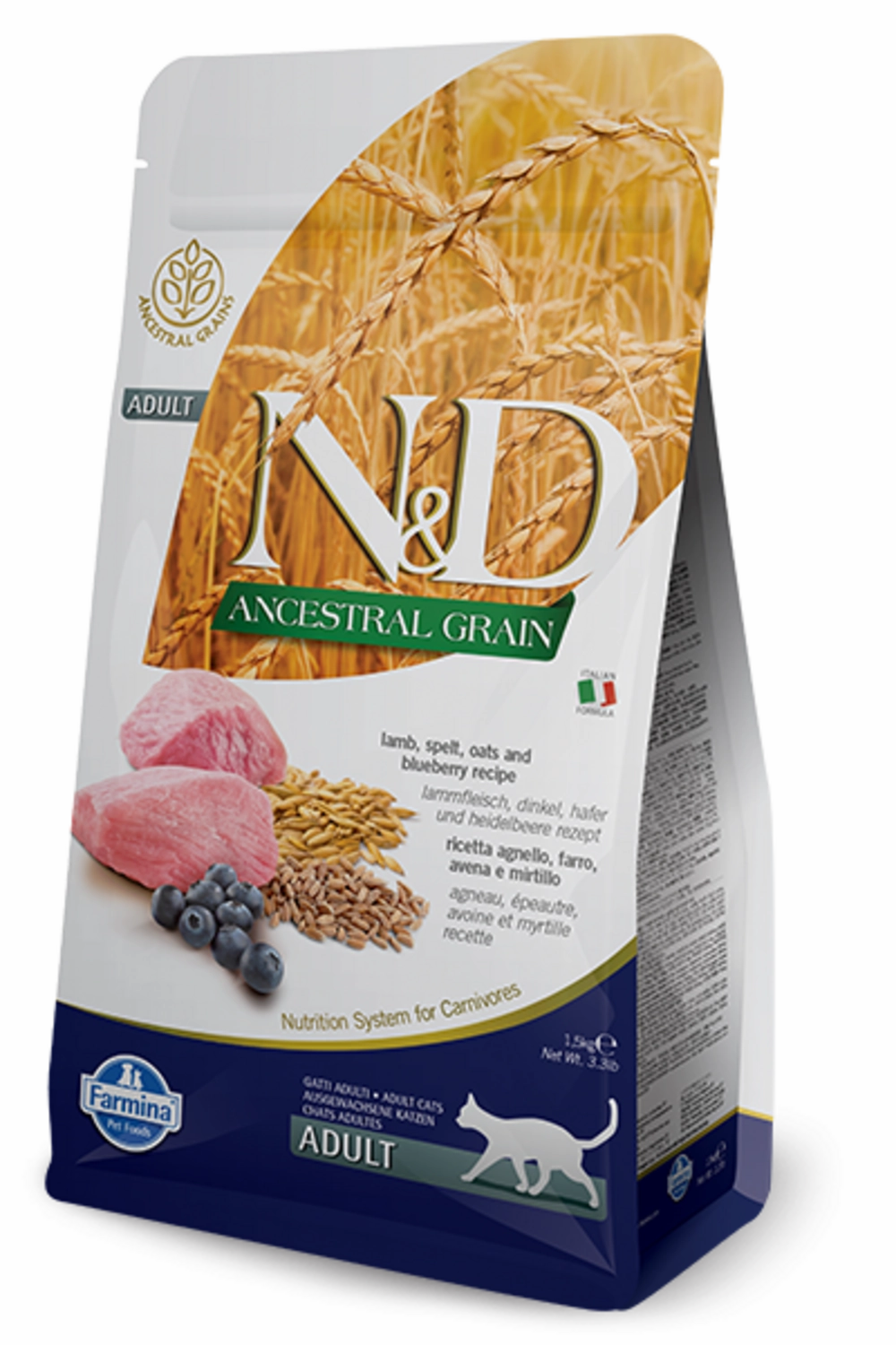 Farmina N&D Natural & Delicious Low Grain Adult Lamb & Blueberry Dry Cat Food freeze dried dog food raw food for dogs dog freeze meal high protein dog food grain free freeze dog food