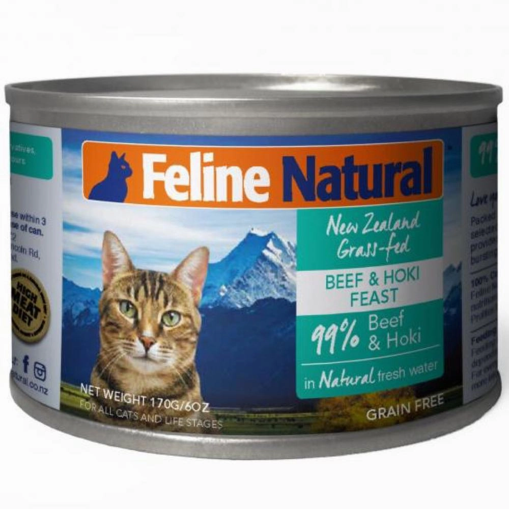 Feline Natural Beef & Hoki Feast Canned Cat Food 170g cat food cans soft cat food high protein cat food natural cat food senior cat food