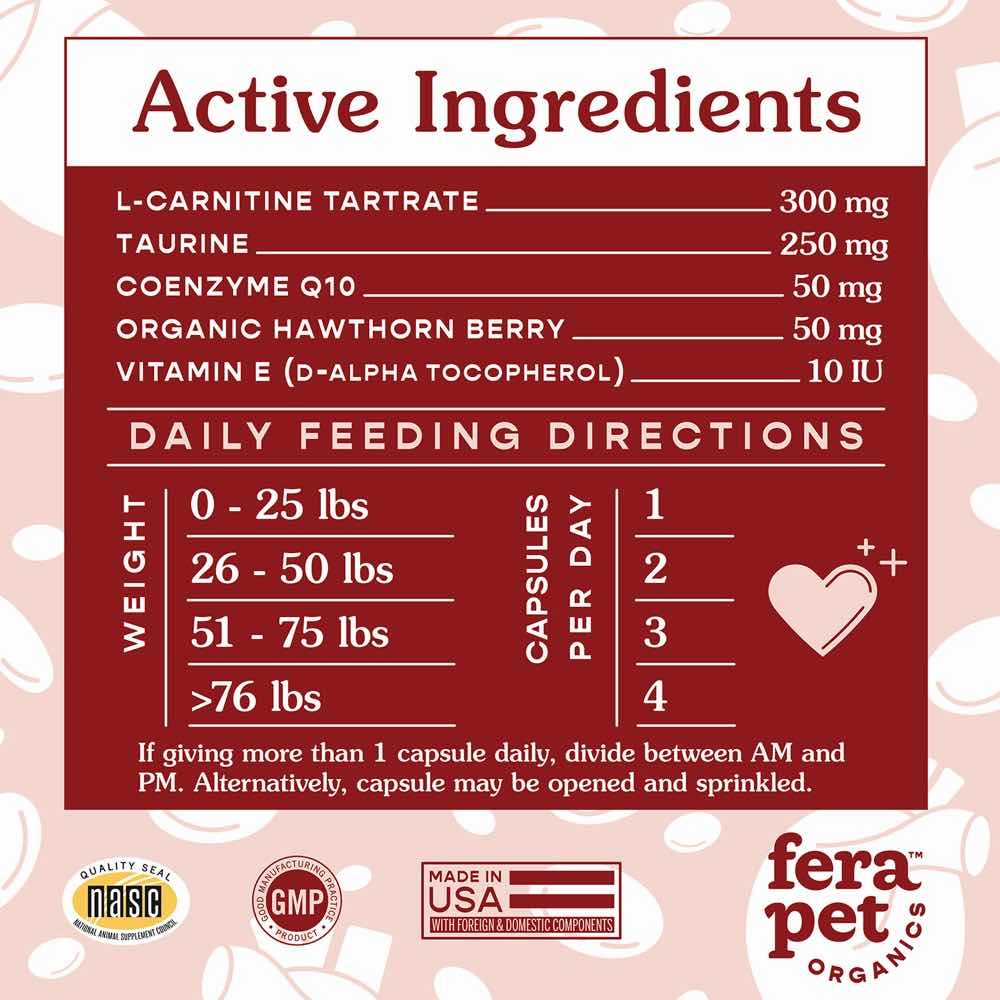 Fera Pets Cardiac Support Supplement For Cats & Dogs 60caps