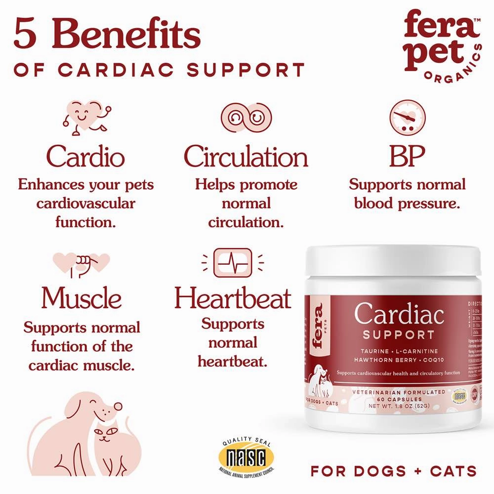 Fera Pets Cardiac Support Supplement For Cats & Dogs 60caps
