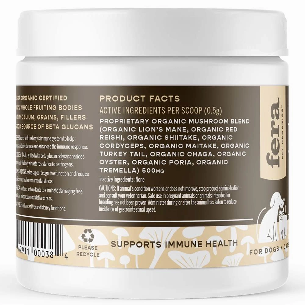 Fera Pets Organic Mushrooms Immune Support Supplement Powder For Cats & Dogs 2.12oz