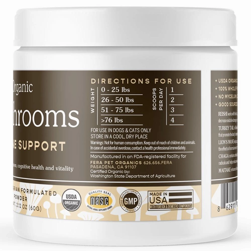 Fera Pets Organic Mushrooms Immune Support Supplement Powder For Cats & Dogs 2.12oz