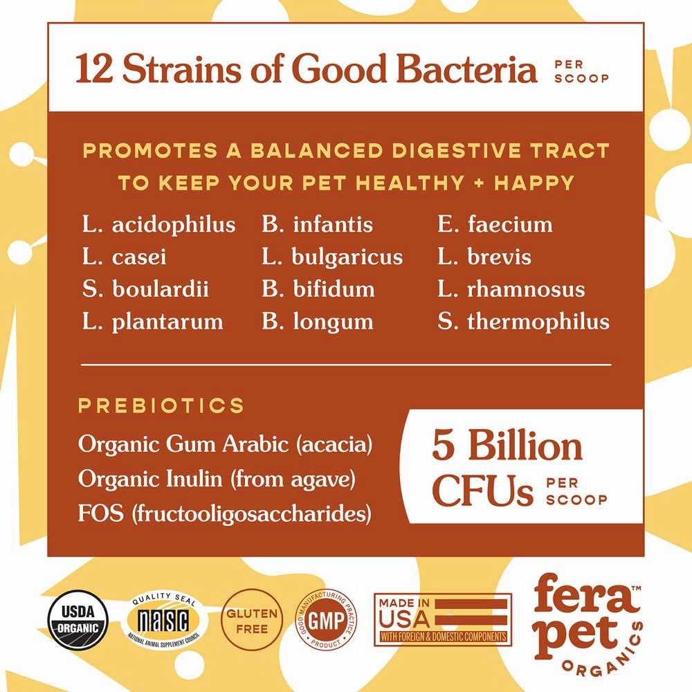 Fera Pets Organic Probiotics   Prebiotics Supplement Powder For Cats & Dogs 2.5oz