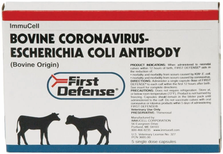 First Defense Capsules for Scours in Calves, box of 5 (5 single doses)