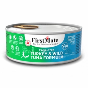 FirstMate Grain Free 50/50 Cage Free Turkey & Wild Tuna Formula Canned Cat Food 156g cat food cans soft cat food high protein cat food natural cat food senior cat food