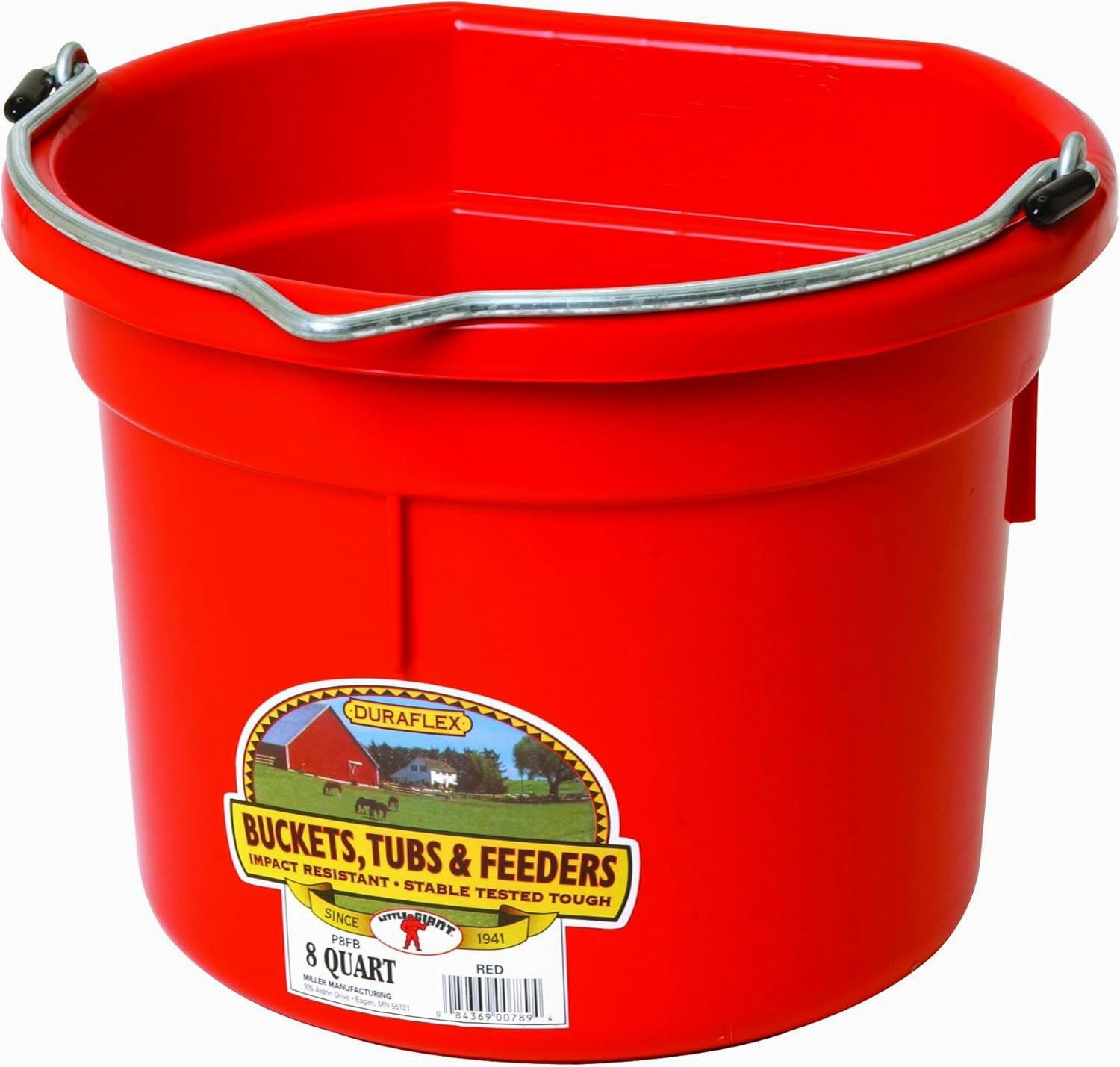 Flat Back Plastic Bucket, 8 qt