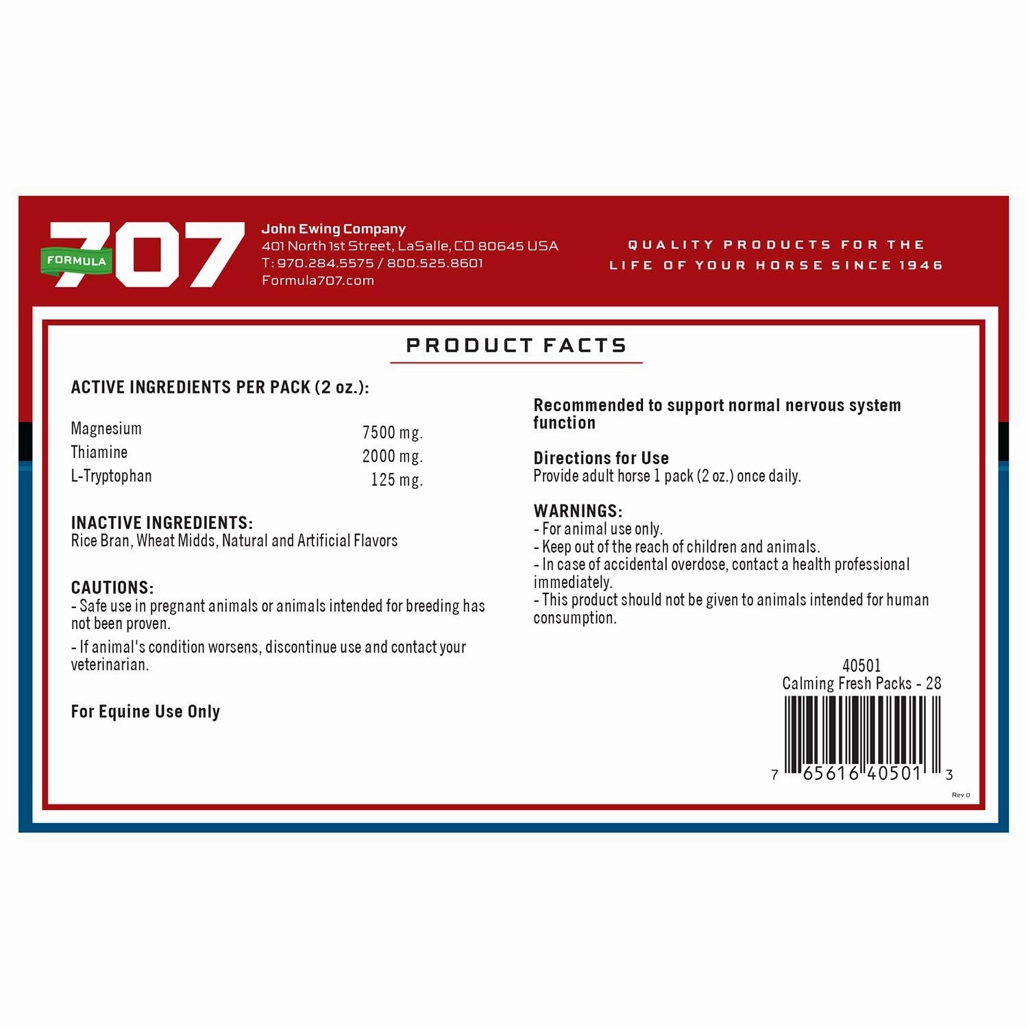 Formula 707 Calming Daily Fresh Packs Horse Supplement