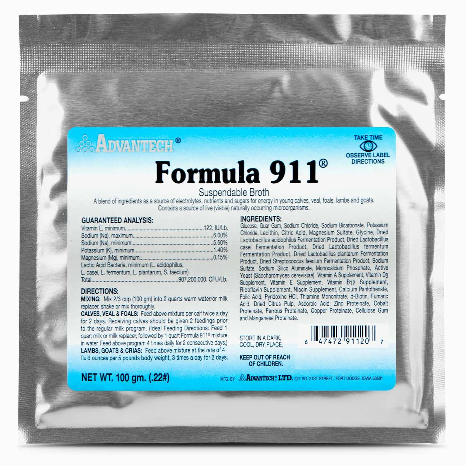 Formula 911  Suspendable Broth (100 gram pk) Oral Rehydration Powder for Livestock wet cat food canned food for cats gravy cat cans soft texture cat food wet pouches