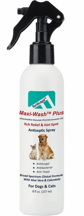 Forticept Maxi-Wash Plus Itch & Hot Spot Spray, 8 oz cat grooming cat shampoo cat conditioner cat comb cat grooming glove