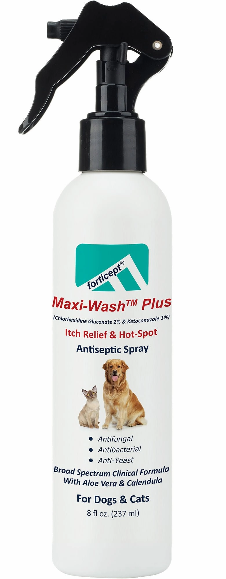 Forticept Maxi-Wash Plus Itch & Hot Spot Spray, 8 oz cat grooming cat shampoo cat conditioner cat comb cat grooming glove