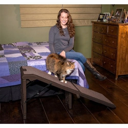 Free-standing Extra Wide Carpeted Pet Ramp in Chocolate