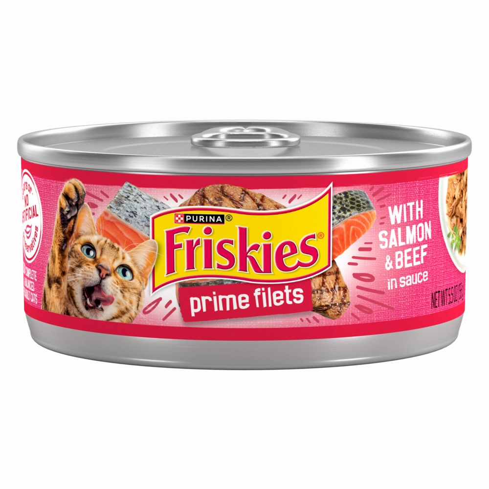 Friskies Prime Filets with Salmon & Beef in Sauce Canned Cat Food cat calming diffuser cat stress relief anxiety cat treats cat relaxing spray pet mood aid