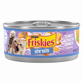 Friskies Savory Shreds Turkey And Cheese Dinner In Gravy Canned Cat Food cat calming diffuser cat stress relief anxiety cat treats cat relaxing spray pet mood aid