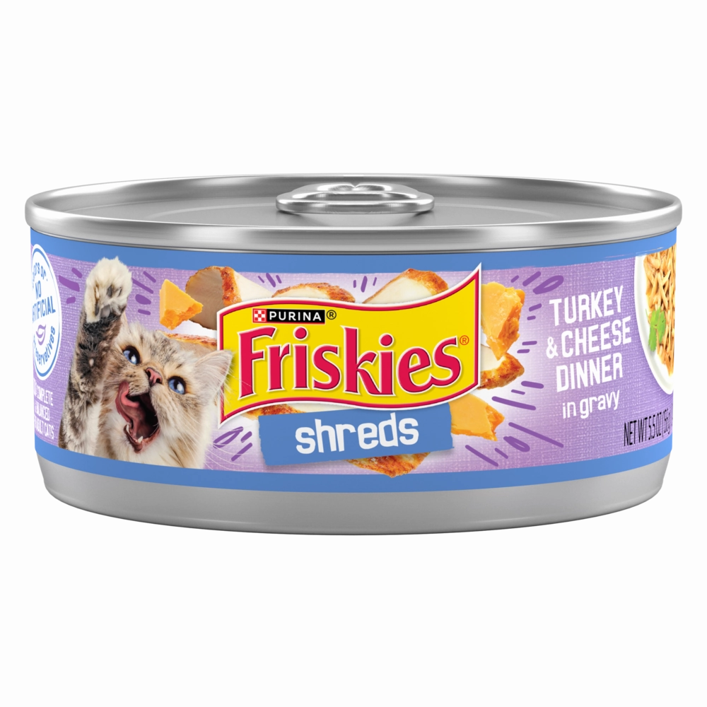 Friskies Savory Shreds Turkey And Cheese Dinner In Gravy Canned Cat Food cat calming diffuser cat stress relief anxiety cat treats cat relaxing spray pet mood aid