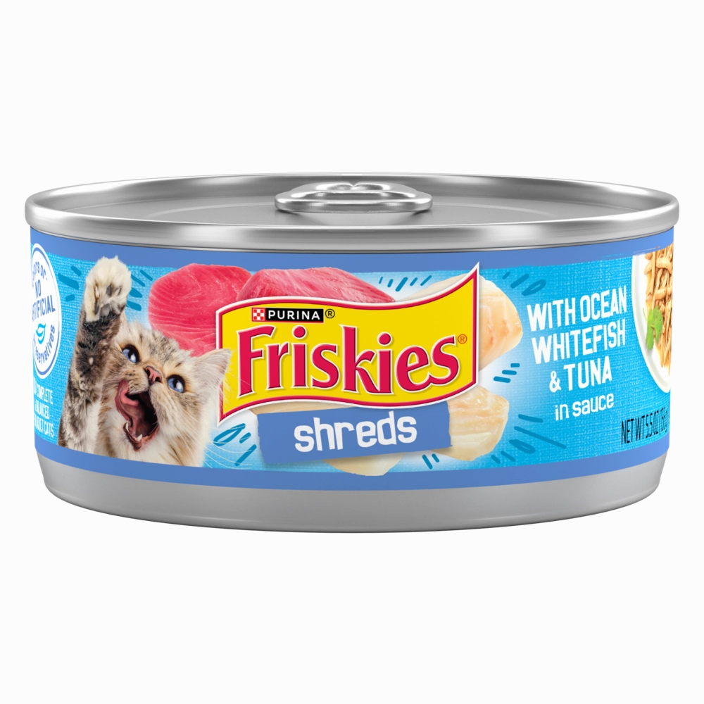 Friskies Savory Shreds with Ocean White Fish & Tuna Canned Cat Food cat calming diffuser cat stress relief anxiety cat treats cat relaxing spray pet mood aid