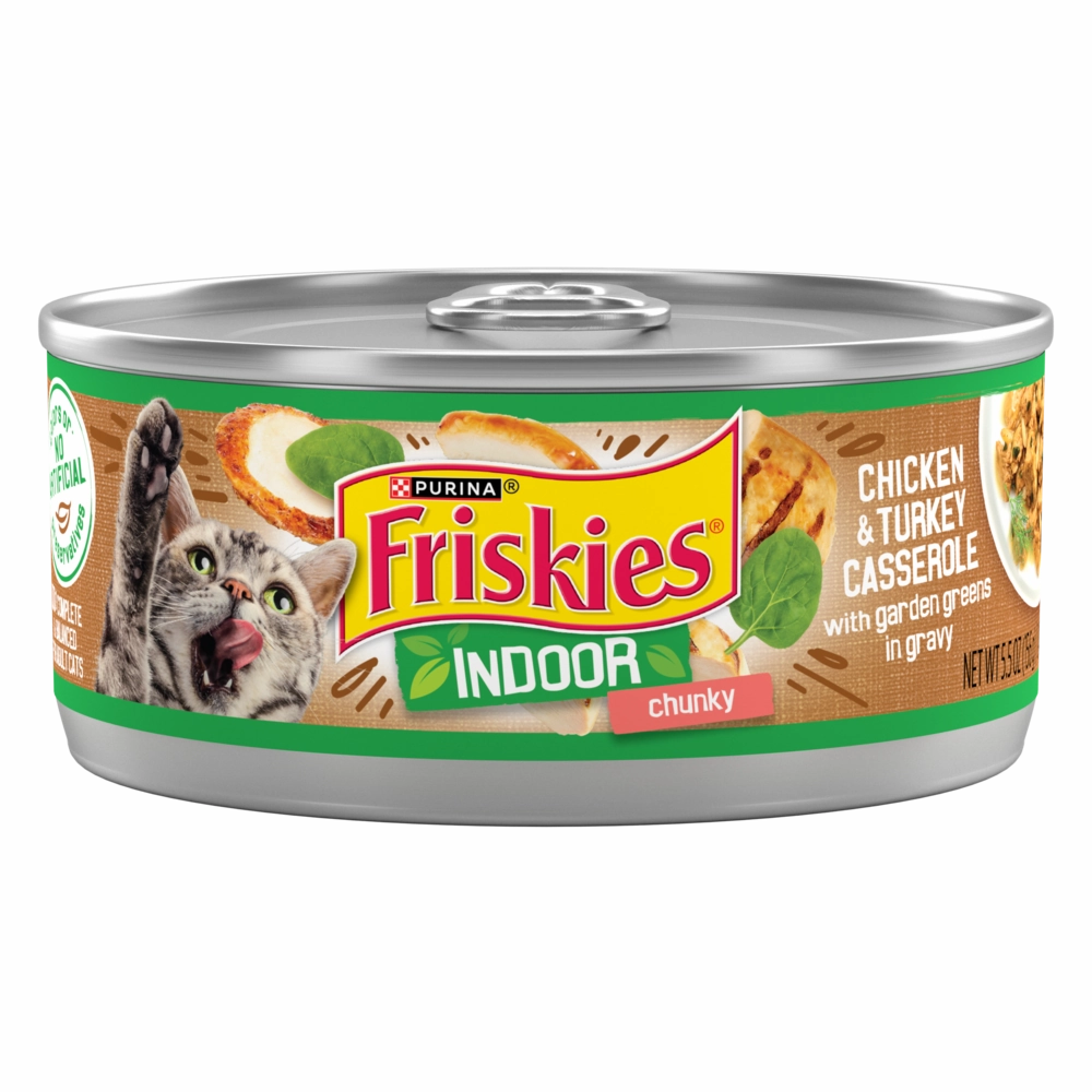 Friskies Selects Indoor Chunky Chicken and Turkey Casserole Canned Cat Food cat calming diffuser cat stress relief anxiety cat treats cat relaxing spray pet mood aid