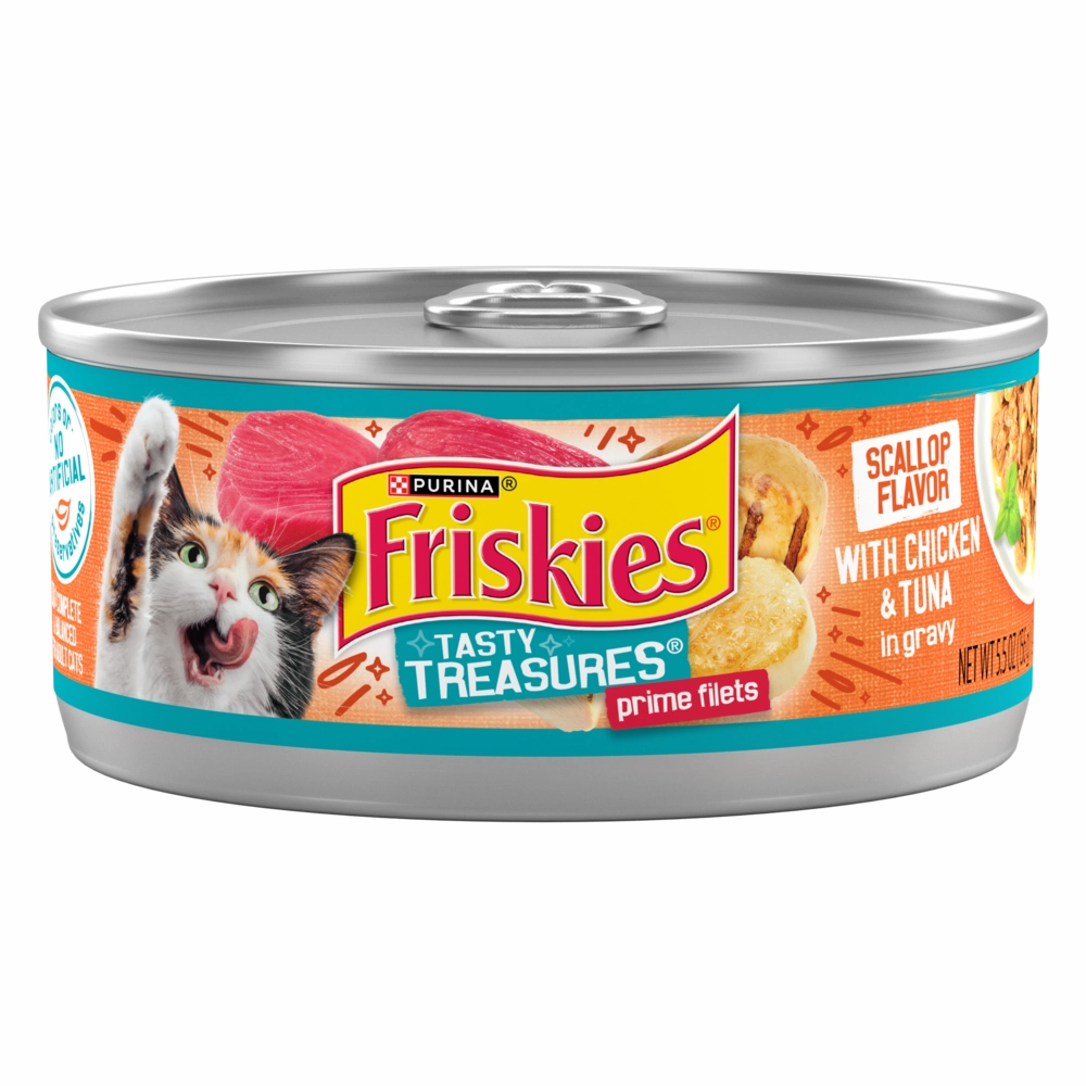 Friskies Tasty Treasures Gravy Chicken, Tuna & Scallop Wet Cat Food cat calming diffuser cat stress relief anxiety cat treats cat relaxing spray pet mood aid