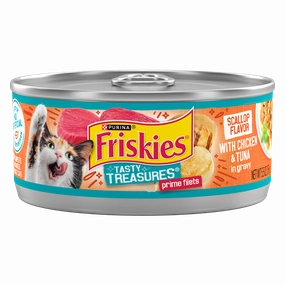Friskies Tasty Treasures Gravy Chicken, Tuna & Scallop Wet Cat Food cat calming diffuser cat stress relief anxiety cat treats cat relaxing spray pet mood aid