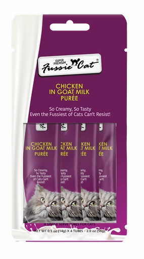 Fussie Cat Goat Milk Pure - Chicken 4pk 2oz Bag cat toys interactive cat toys cat teaser wand cat balls cat laser pointer