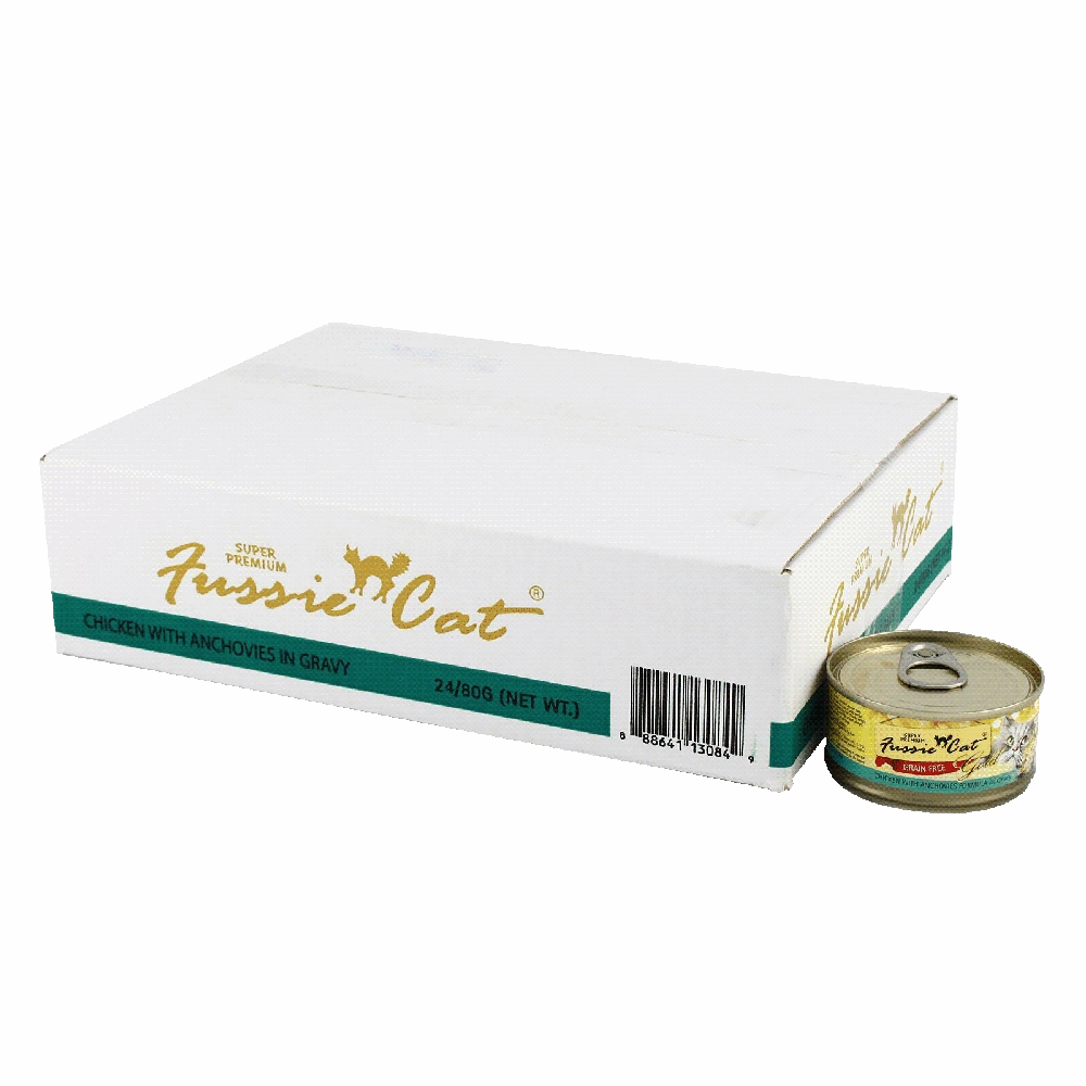 Fussie Cat Gold Label Chicken with Anchovies in Gravy 80g