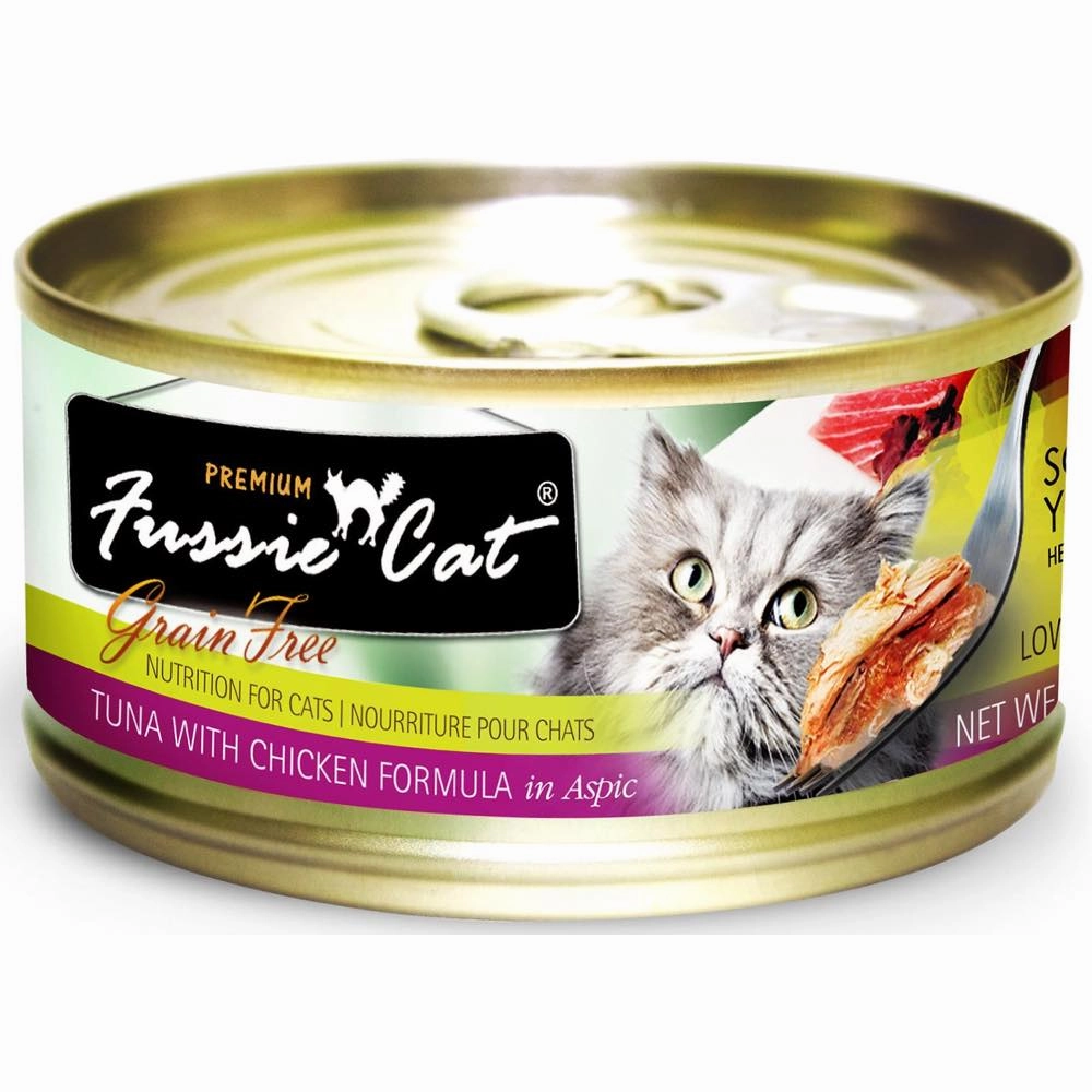 Fussie Cat Premium Tuna With Chicken In Aspic Grain-Free Canned Cat Food 80g cat food cans soft cat food high protein cat food natural cat food senior cat food