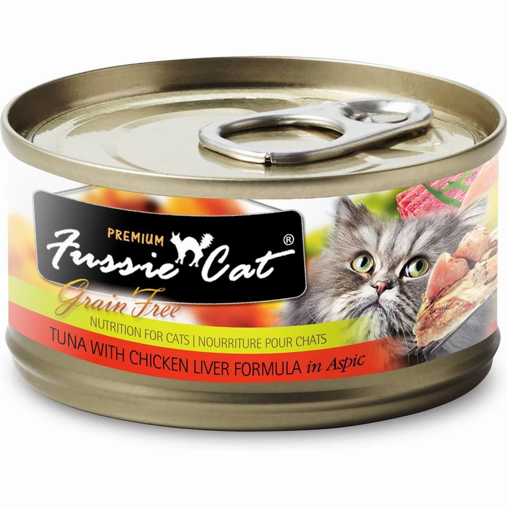 Fussie Cat Premium Tuna With Chicken Liver In Aspic Grain-Free Canned Cat Food 80g cat food cans soft cat food high protein cat food natural cat food senior cat food