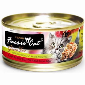 Fussie Cat Premium Tuna With Ocean Fish In Aspic Grain-Free Canned Cat Food 80g cat food cans soft cat food high protein cat food natural cat food senior cat food