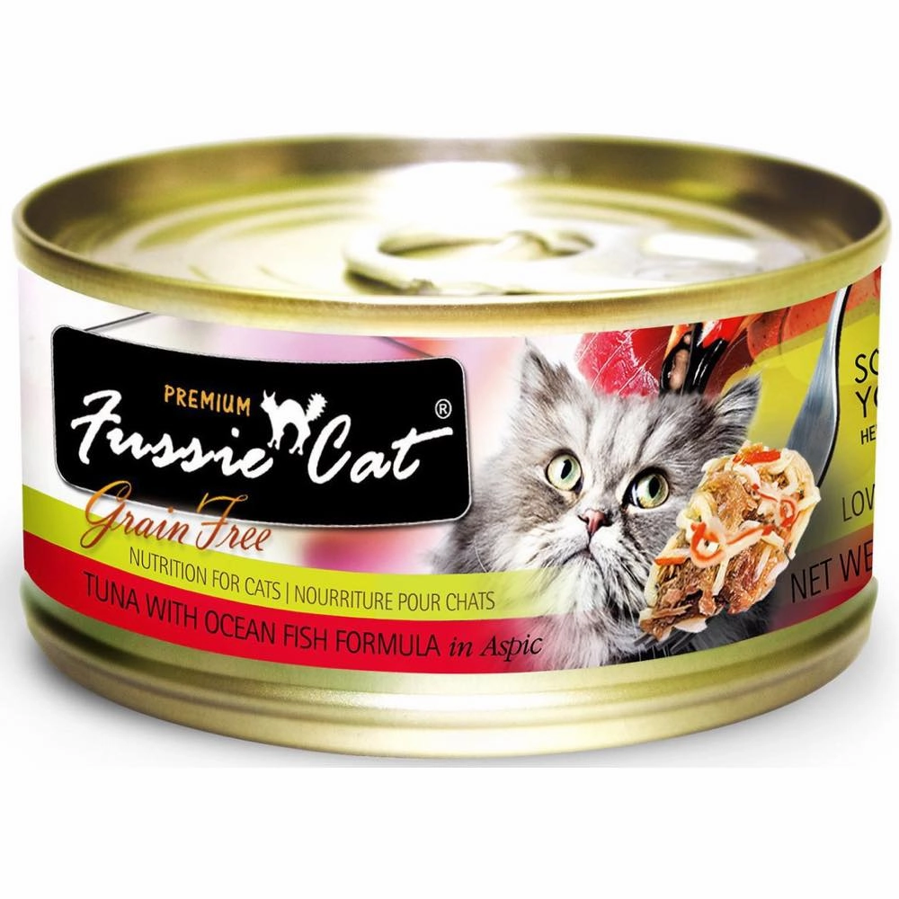 Fussie Cat Premium Tuna With Ocean Fish In Aspic Grain-Free Canned Cat Food 80g natural cat food soft cat treats freeze dried cat food organic cat treats indoor cat food