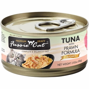 Fussie Cat Premium Tuna With Prawn In Gravy Grain-Free Canned Cat Food 80g cat food cans soft cat food high protein cat food natural cat food senior cat food