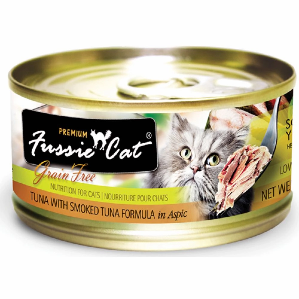 Fussie Cat Premium Tuna With Smoked Tuna In Aspic Grain-Free Formula Canned Cat Food 80g natural cat food soft cat treats freeze dried cat food organic cat treats indoor cat food