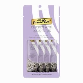 Fussie Cat Pure - Chicken with Duck 4pk 2oz Bag cat toys interactive cat toys cat teaser wand cat balls cat laser pointer
