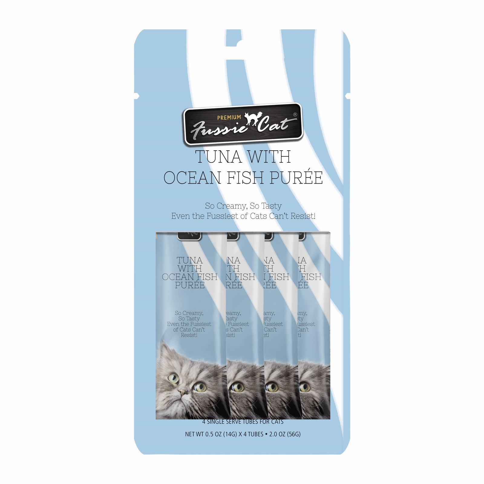 Fussie Cat Pure - Tuna with Oceanfish 4pk 2oz Bag cat toys interactive cat toys cat teaser wand cat balls cat laser pointer