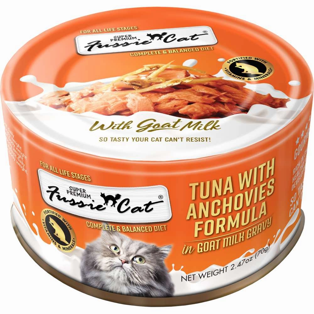 Fussie Cat Tuna With Anchovies Formula In Goat Milk Gravy Grain-Free Canned Cat Food 70g cat food cans soft cat food high protein cat food natural cat food senior cat food