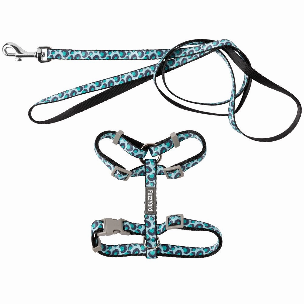 FuzzYard Cat Harness & Leash Walking Set (Wild One Aqua) cat leash cat bowtie cat hat cat bandana cat costume