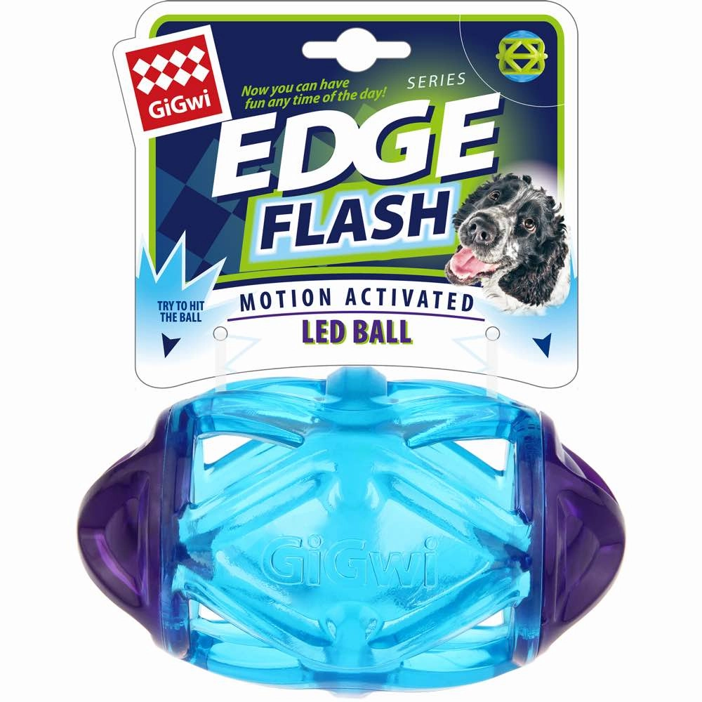 GiGwi Edge Flash Motion Activated LED Rugby Ball Dog Toy (Blue) cat dry food crunchy cat food fish formula dry cat food adult cat kibble kitten dry food