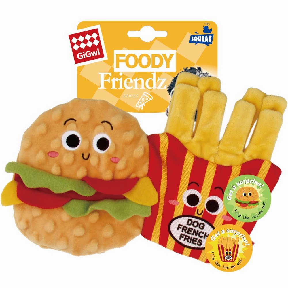 GiGwi Foody Friendz Interactive Plush Dog Toy (Hamburger & French Fries) dog puzzle toy dog slow feeder dog treat ball dog brain toy dog feeder toy