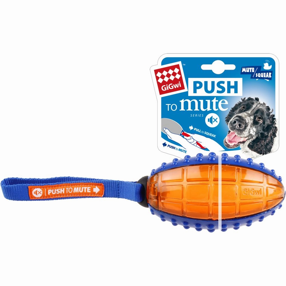 GiGwi Push To Mute Rugby Ball Dog Toy (Blue/Orange) dog puzzle toy dog slow feeder dog treat ball dog brain toy dog feeder toy