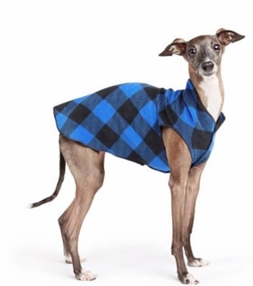 Gold Paw Stretch Fleece - Cobalt Buffalo Check dog accessories dog collar dog leash dog bowtie dog backpack