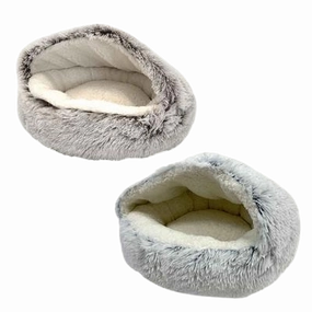Goo-eez Hooded Plush Pet Bed - Light Grey dog pain relief hip joint supplement senior dog care pet arthritis aid dog skin supplement