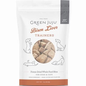 Green Juju Bison Liver Trainers Grain-Free Freeze-Dried Raw Treats For Cats & Dogs 3oz cat grass snacks cat grass planter cat digestive aid catnip spray cat herbal treats