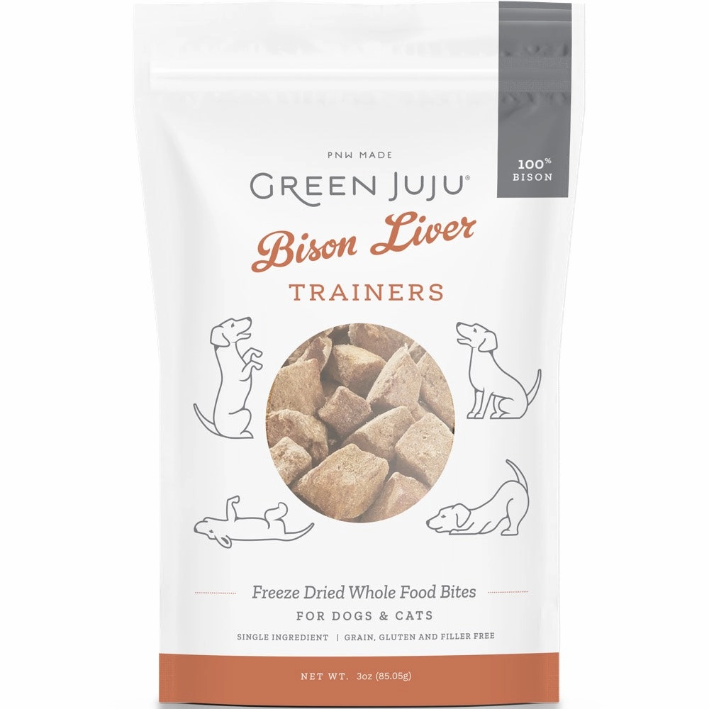 Green Juju Bison Liver Trainers Grain-Free Freeze-Dried Raw Treats For Cats & Dogs 3oz cat grass snacks cat grass planter cat digestive aid catnip spray cat herbal treats